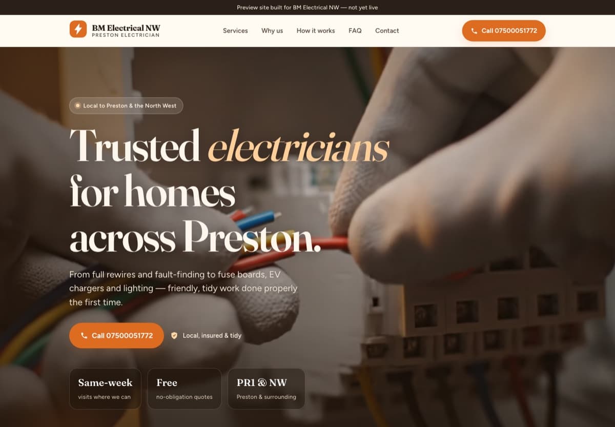 BM Electrical NW website screenshot