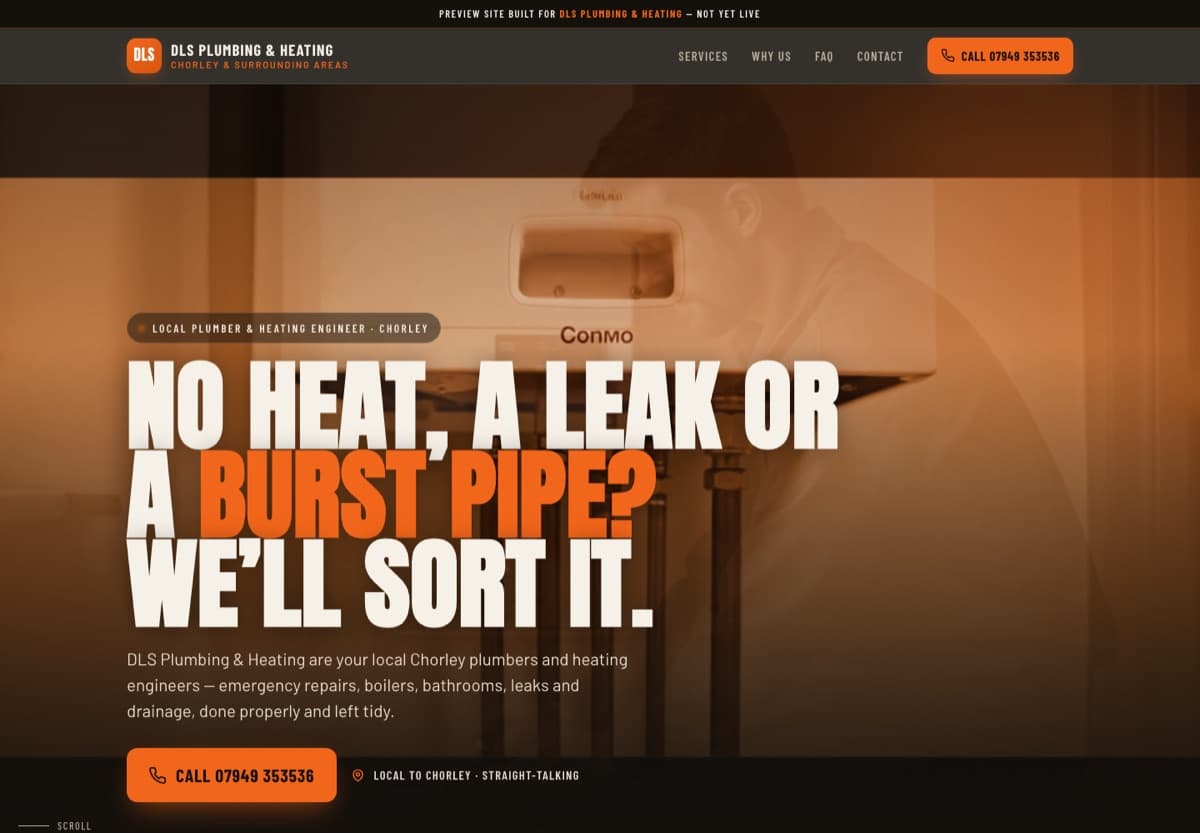 DLS Plumbing & Heating website screenshot