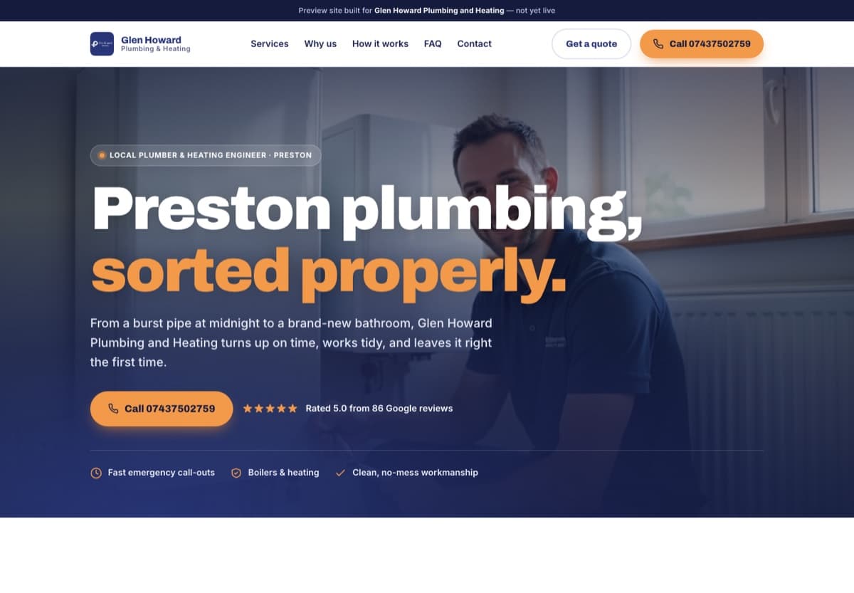 Glen Howard Plumbing & Heating website screenshot