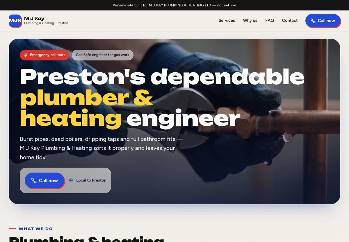 M J Kay Plumbing & Heating website screenshot