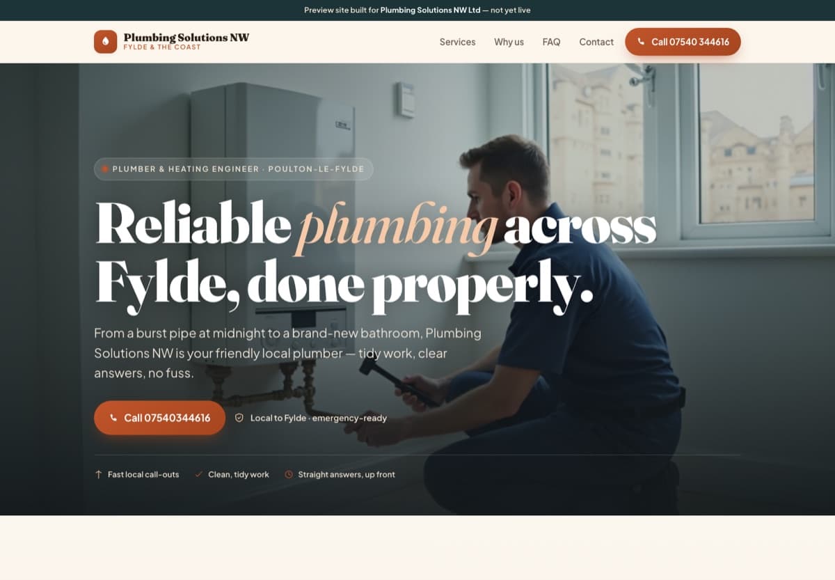 Plumbing Solutions NW website screenshot